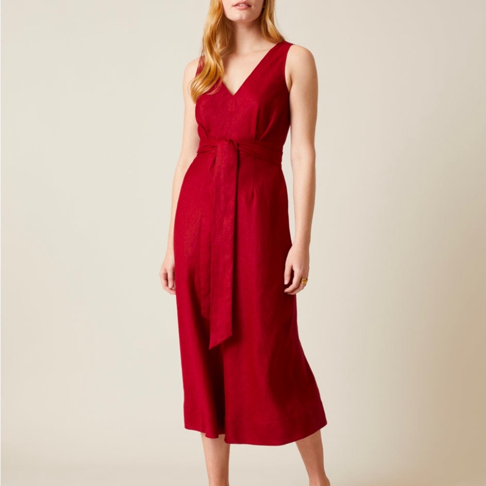 Jigsaw Sleeveless V Neck Linen Dress